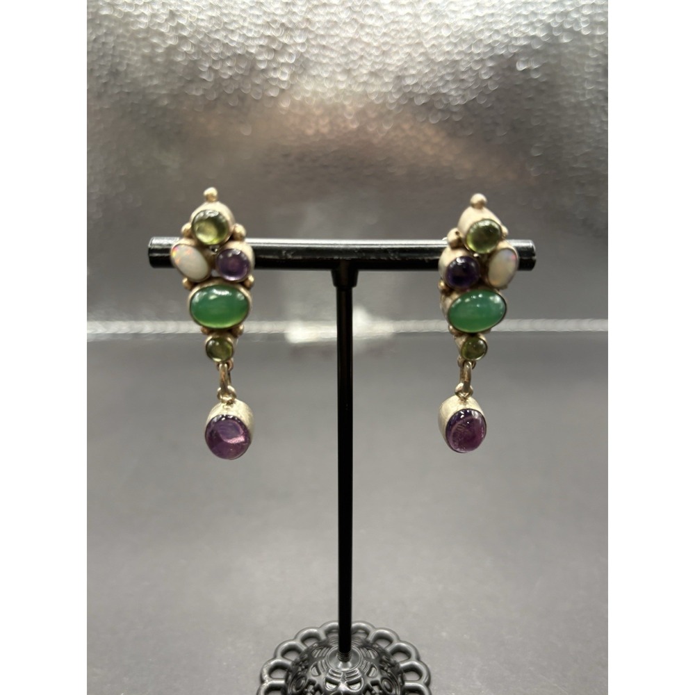 Sterling Silver Multiple Stones Amethyst Pendant Earrings New Backs 10G G22